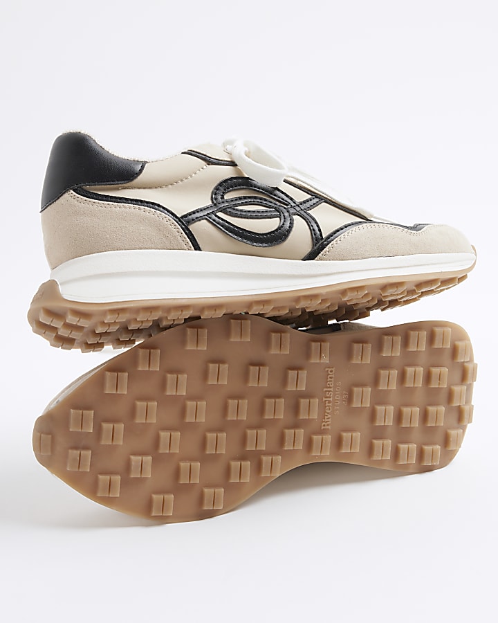 Beige Lace Up Runner Trainers