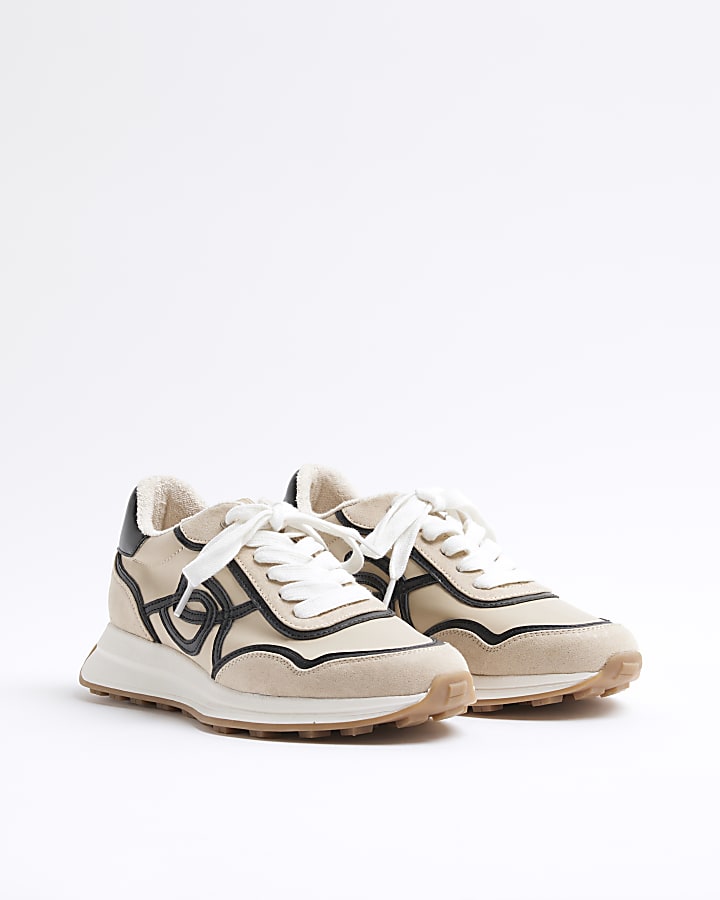 Beige Lace Up Runner Trainers