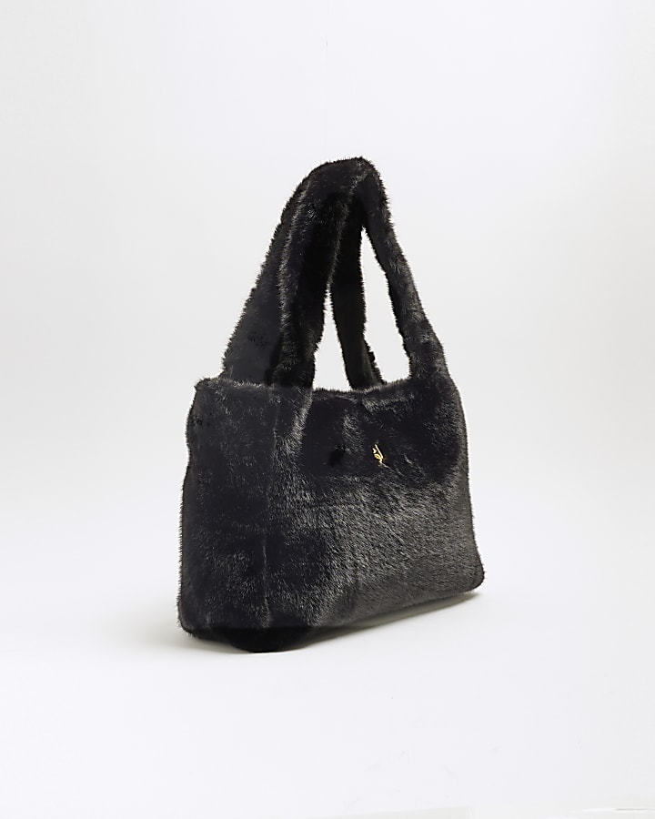 Black Faux Fur Tote Bag