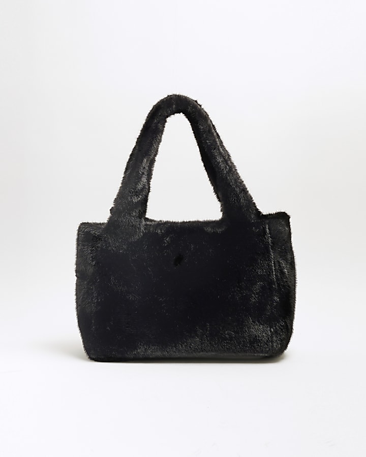 Black Faux Fur Tote Bag