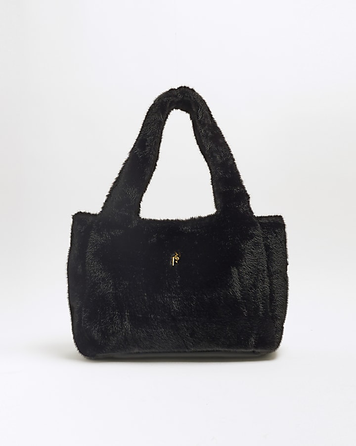 Black Faux Fur Tote Bag