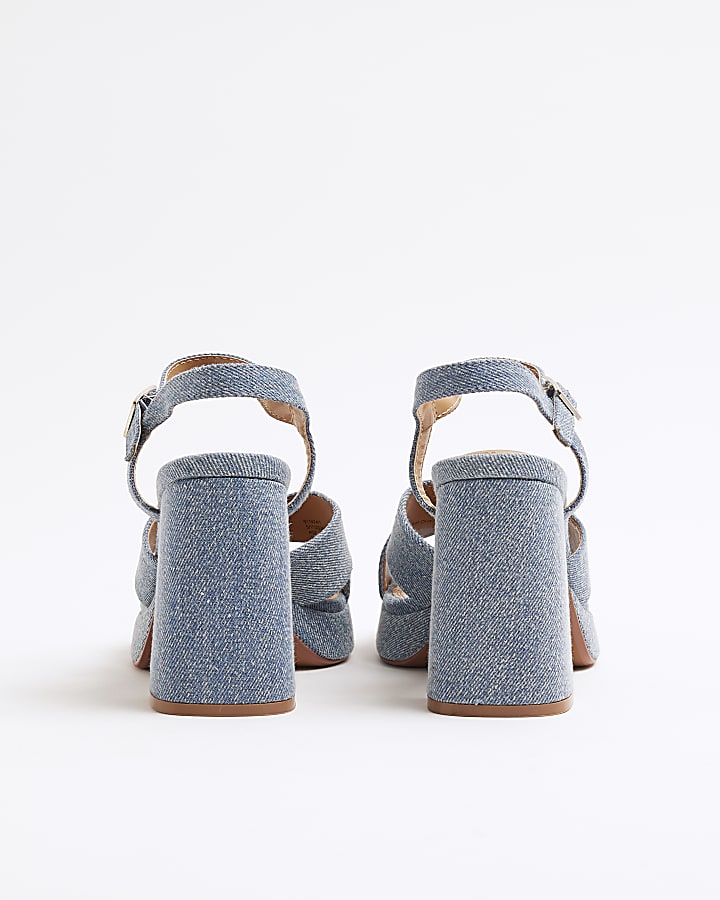 Blue Denim Platform Heeled Sandals