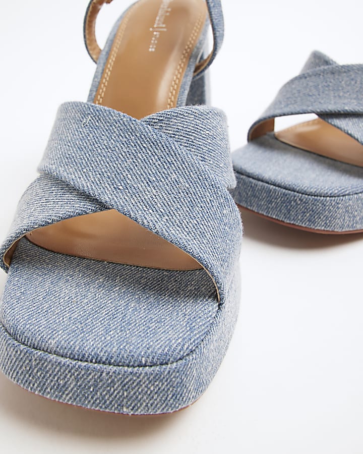 Blue Denim Platform Heeled Sandals