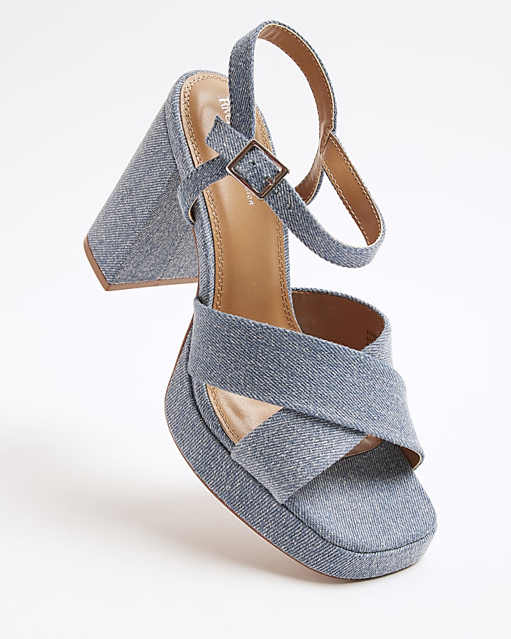 Blue Denim Platform Heeled Sandals