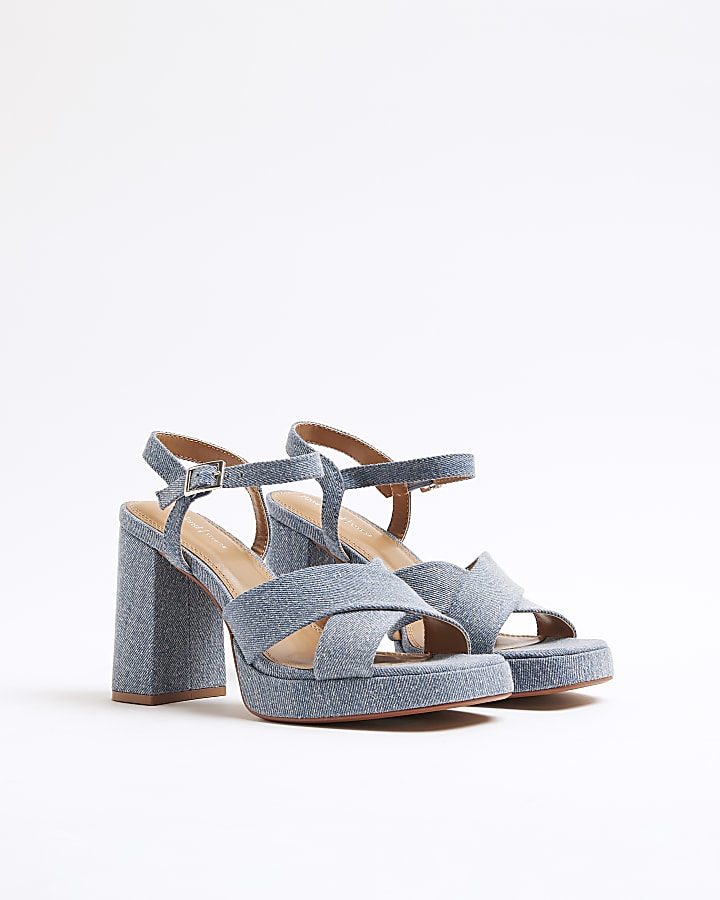 Blue Denim Platform Heeled Sandals