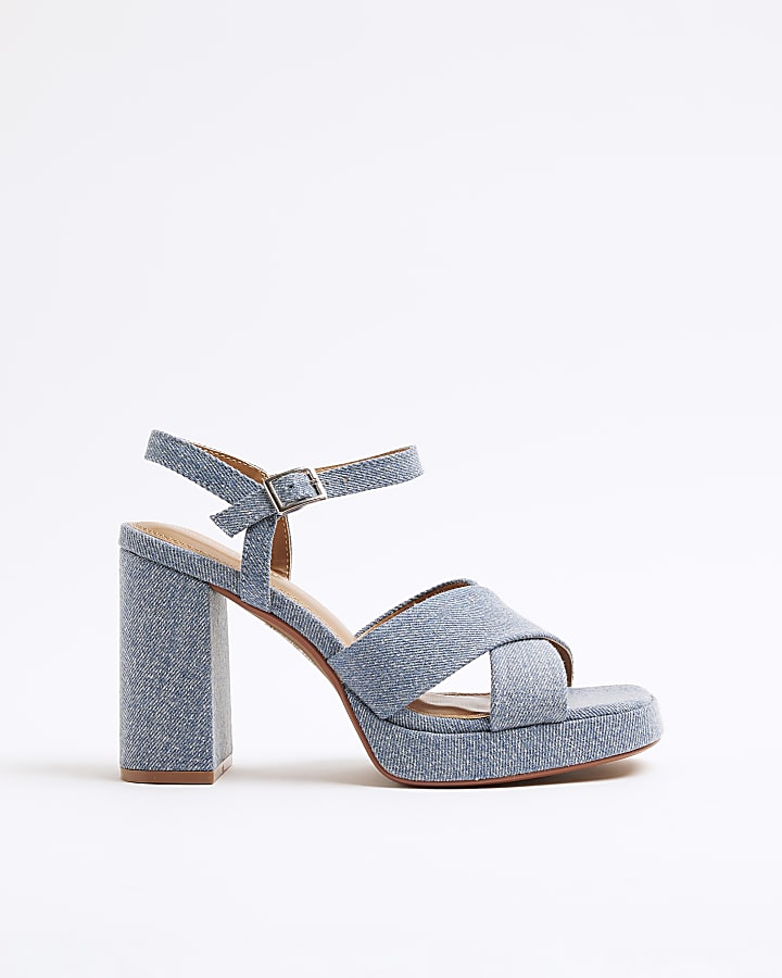 Blue Denim Platform Heeled Sandals