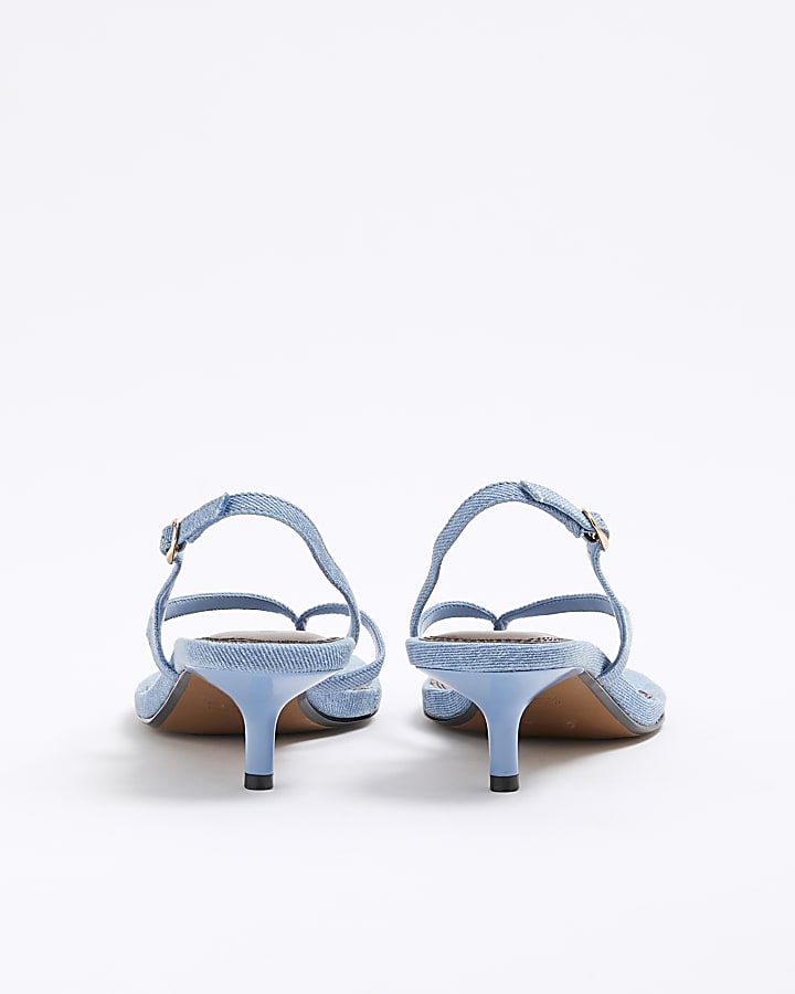 Blue Denim Toe Thong Heeled Sandals