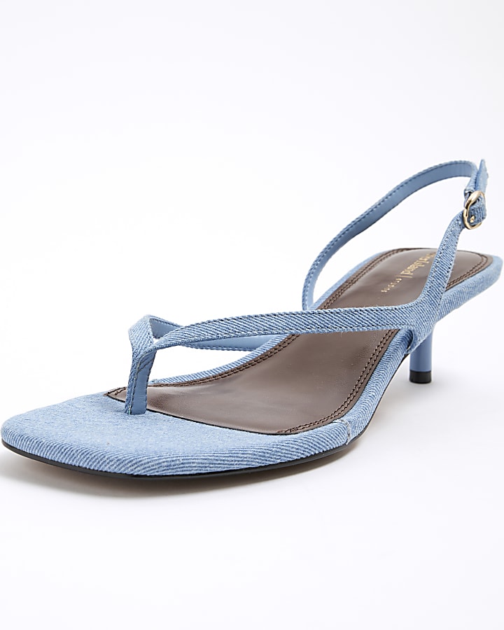 Blue Denim Toe Thong Heeled Sandals