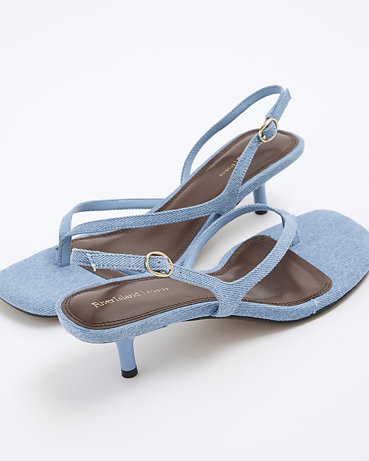 Blue Denim Toe Thong Heeled Sandals