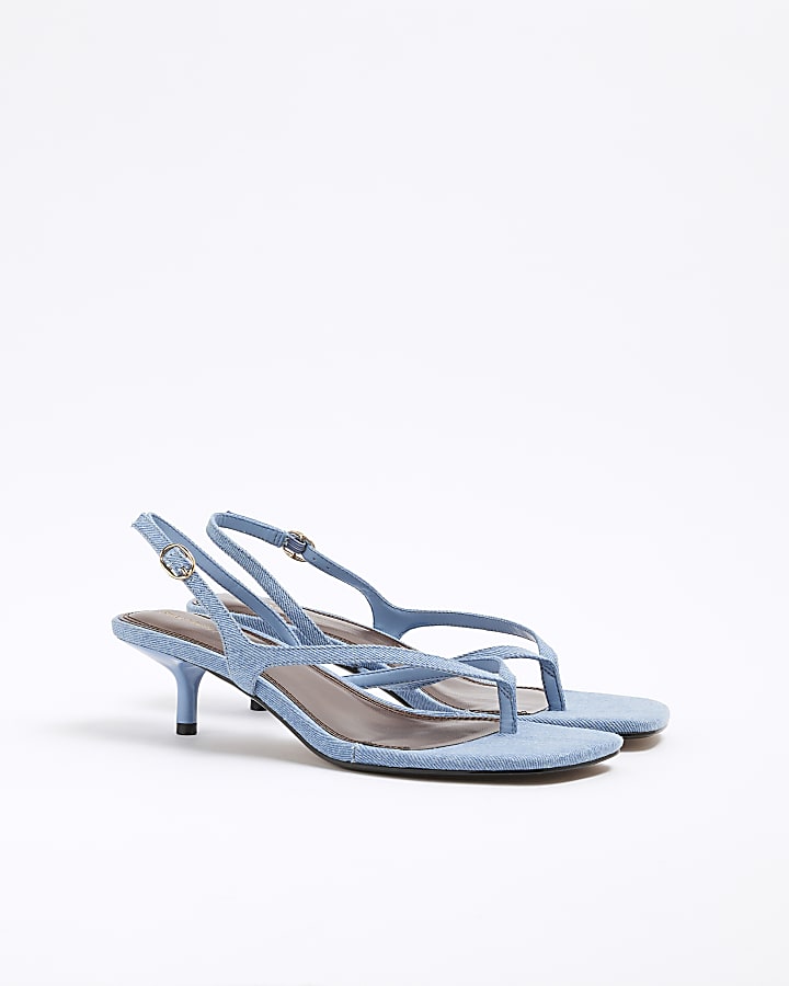 Blue Denim Toe Thong Heeled Sandals