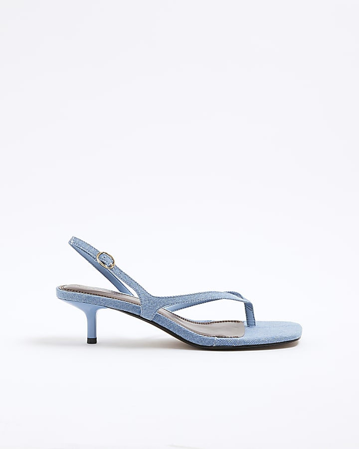 Blue Denim Toe Thong Heeled Sandals