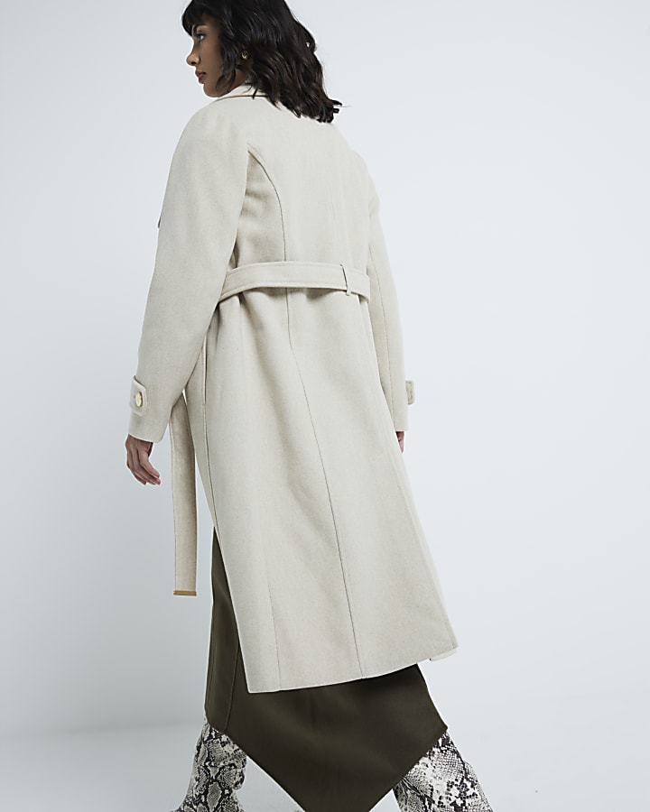 Beige Belted Wrap Coat