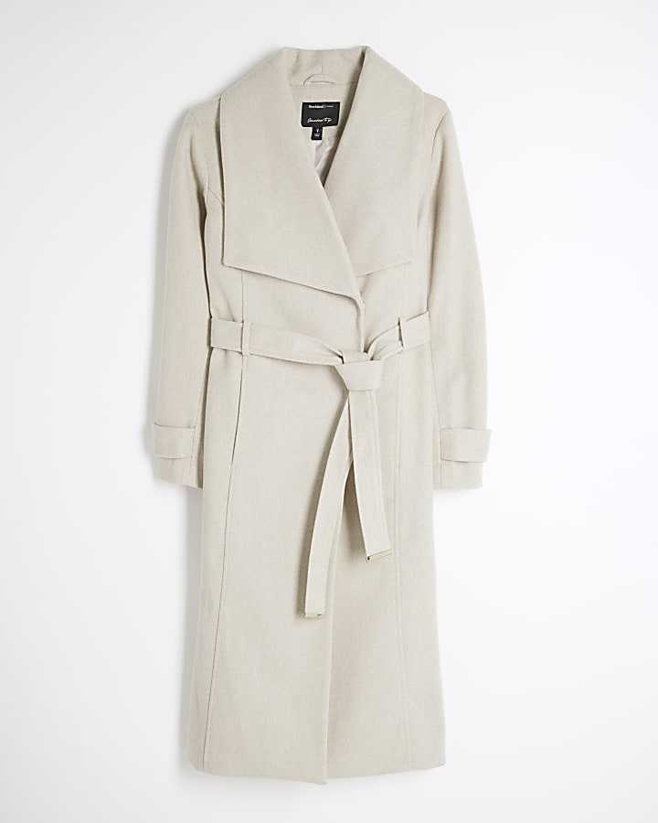 Beige Belted Wrap Coat