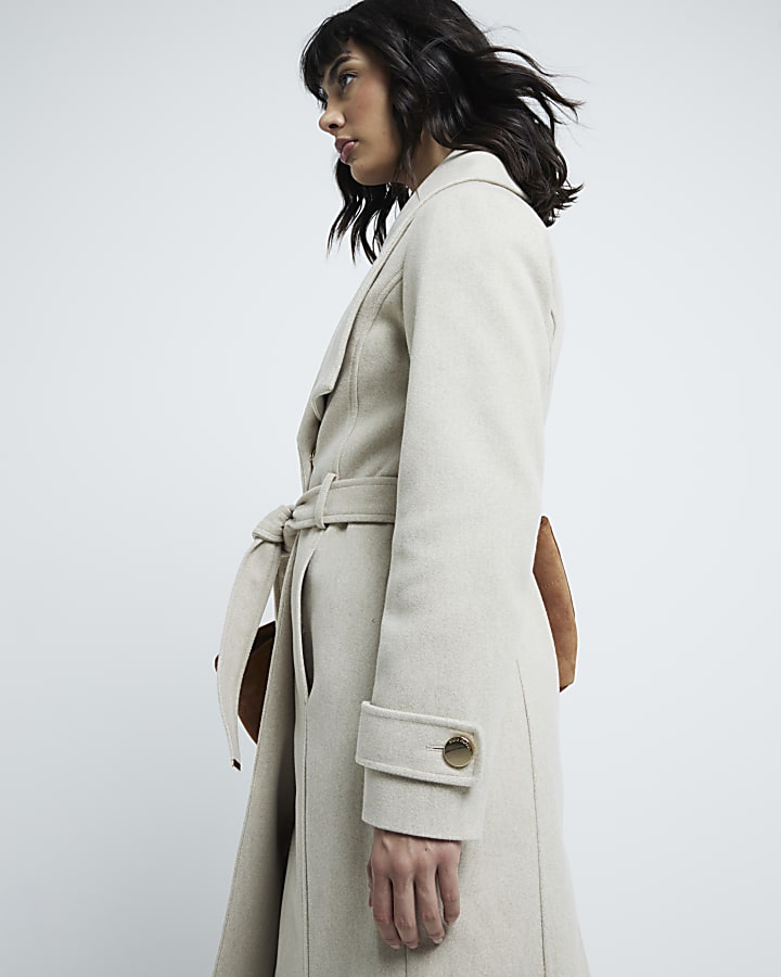 Beige Belted Wrap Coat