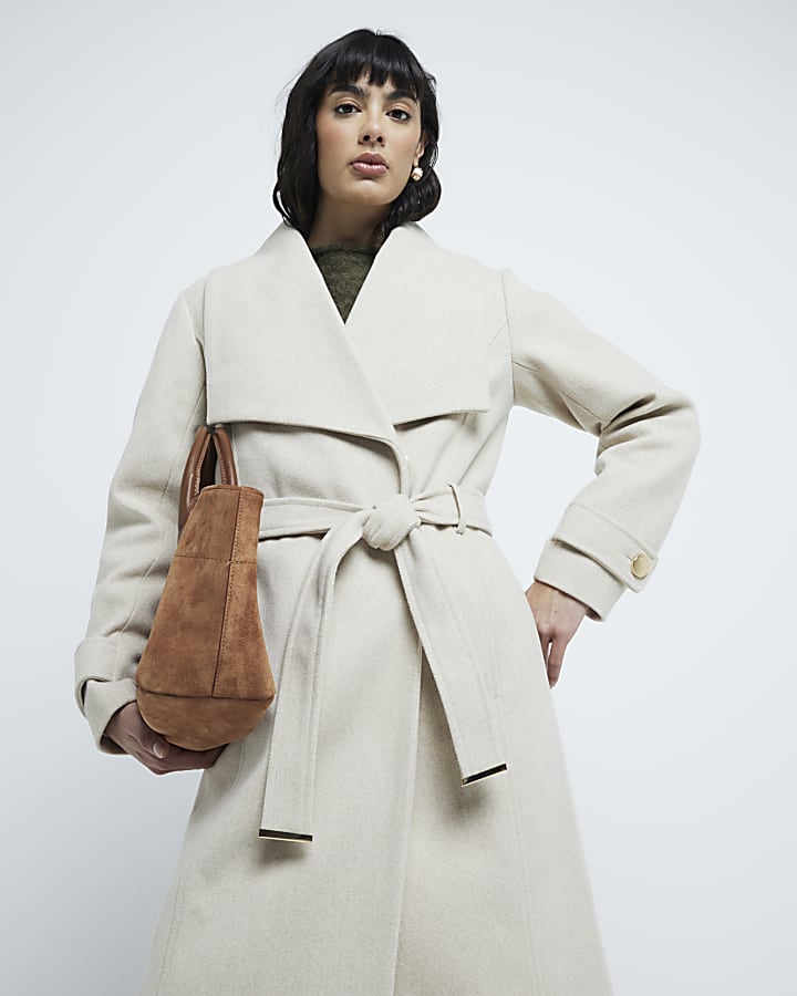 Beige Belted Wrap Coat