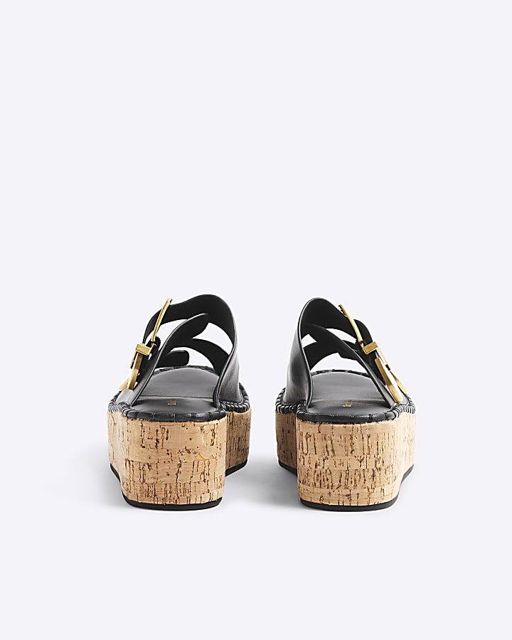 Black Wedge Buckle Sandals