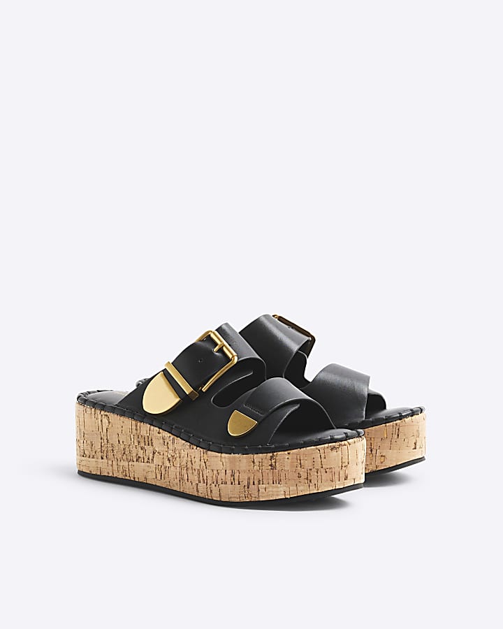 Black Wedge Buckle Sandals