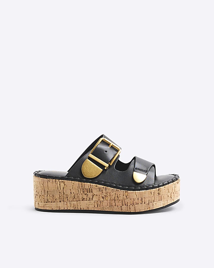 Black Wedge Buckle Sandals