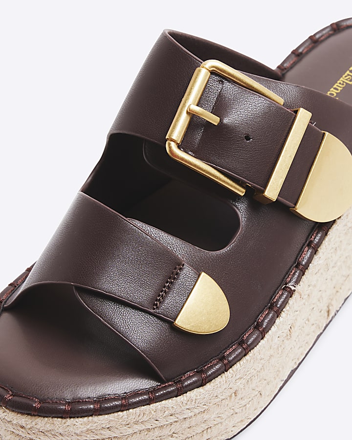 Brown Wedge Buckle Sandals