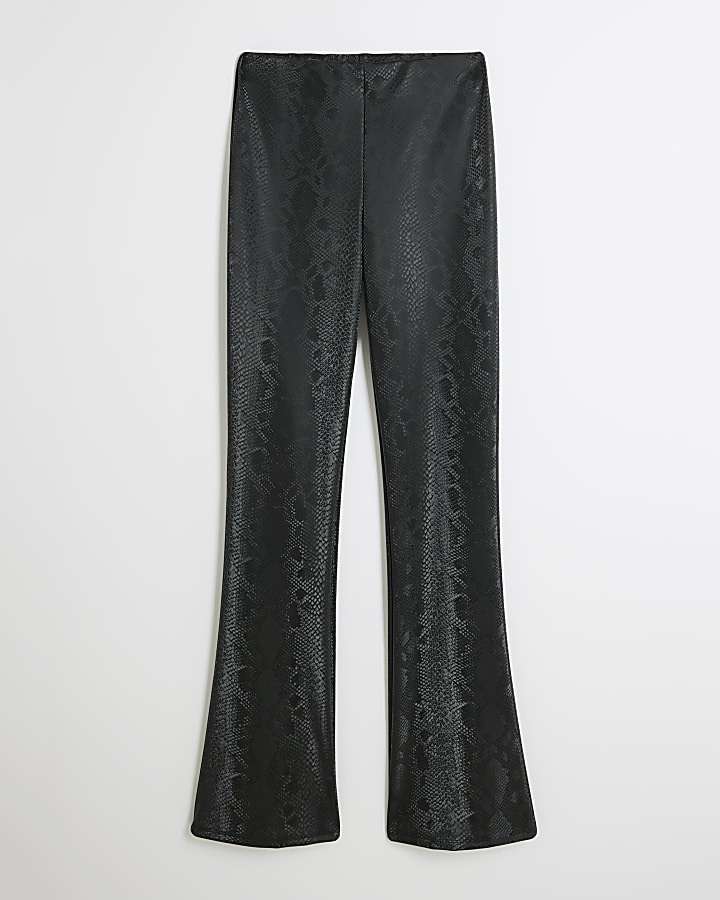 Black High Waisted Snake Flared Trousers