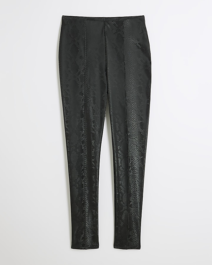 Black High Waisted Snake Coated Leggings