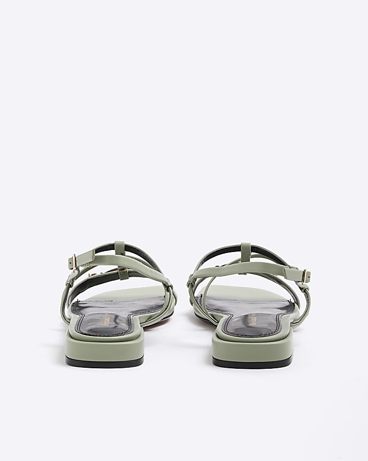 Green Faux Leather Snaffle Strappy Sandals