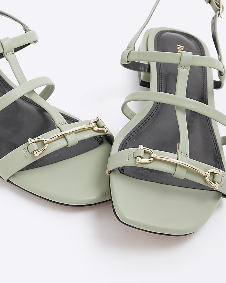 Green Faux Leather Snaffle Strappy Sandals