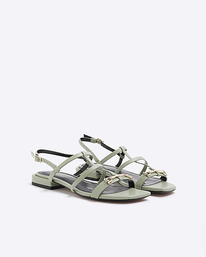 Green Faux Leather Snaffle Strappy Sandals