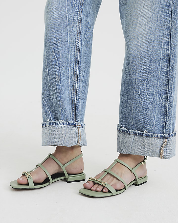 Green Faux Leather Snaffle Strappy Sandals