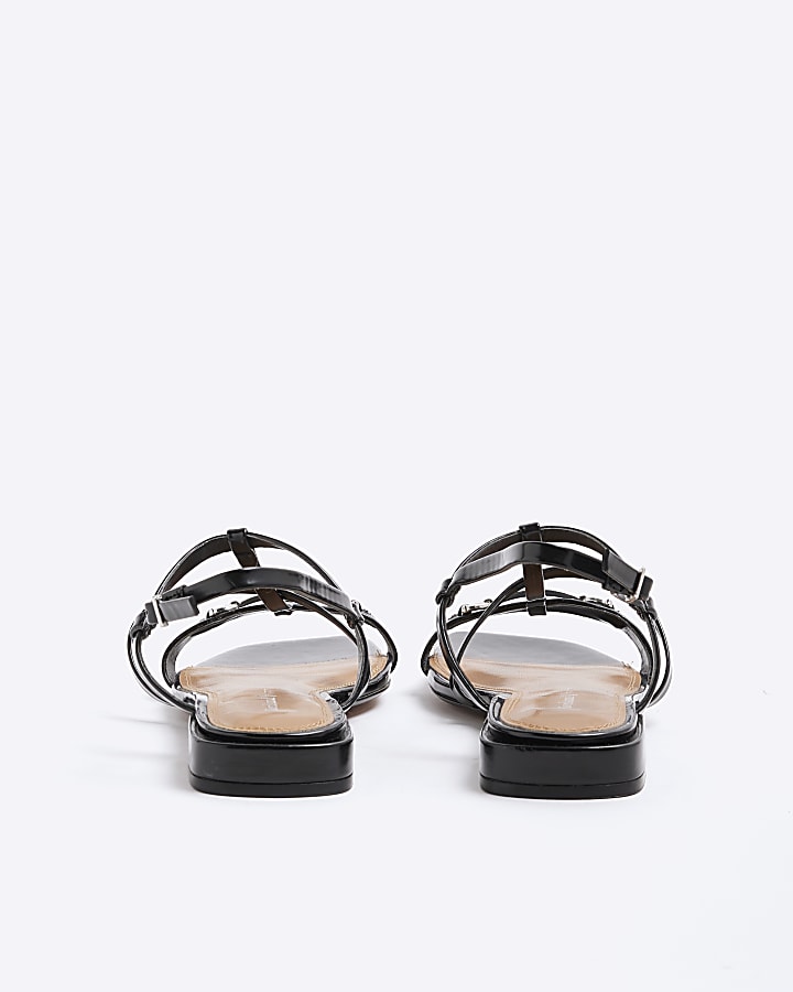 Black Faux Leather Snaffle Strappy Sandals