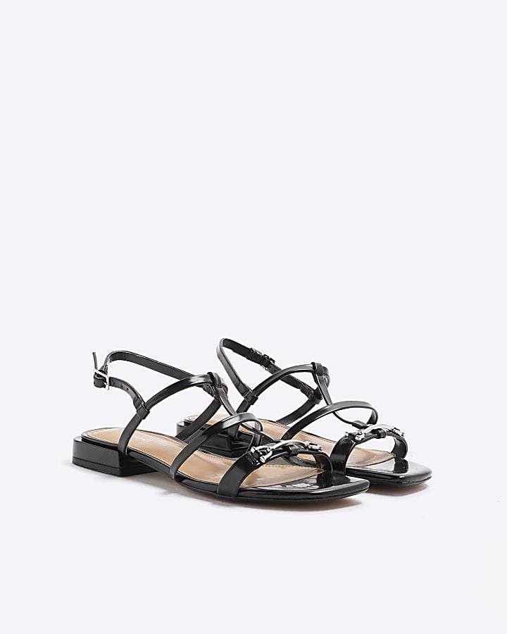 Black Strappy Flat Sandals