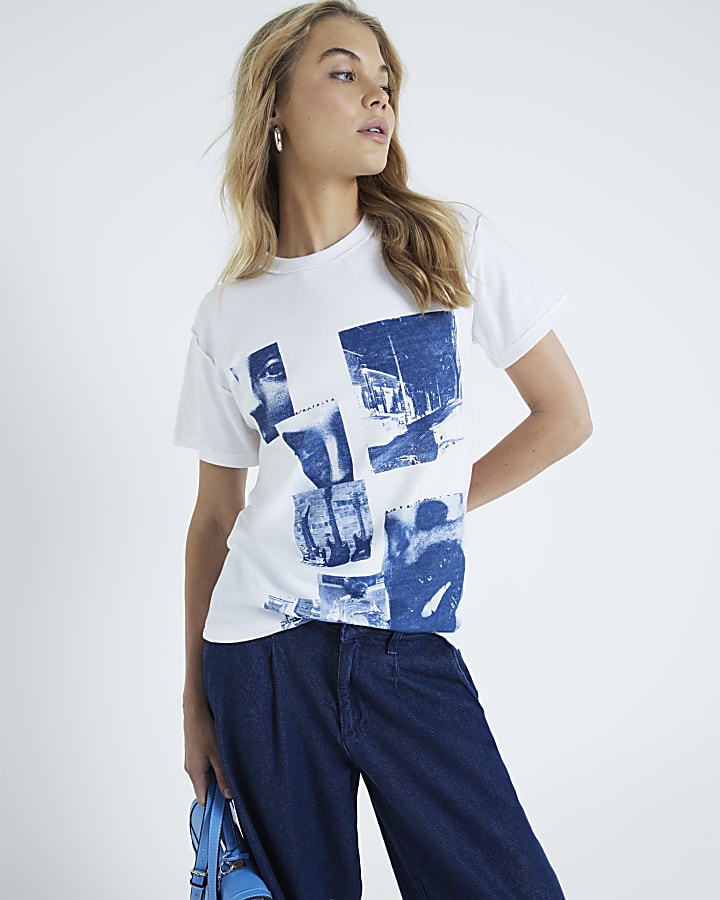 White Photographic Lips Graphic T-Shirt