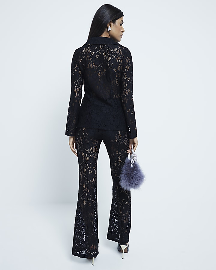 Petite Black Long Sleeve Lace Shirt