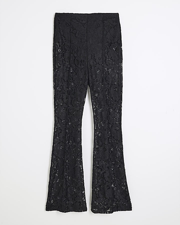 Petite Black Lace Flare Trousers