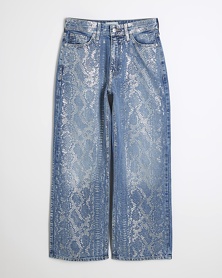 Petite Blue Relaxed Straight Snake Jeans