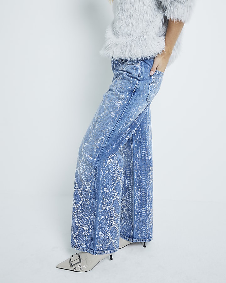 Petite Blue Relaxed Straight Snake Jeans