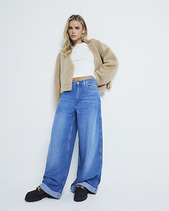 Petite Blue Denim Super Wide Leg Jeans