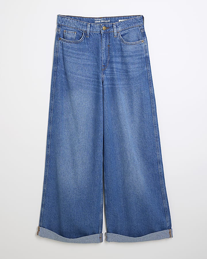 Petite Blue Denim Super Wide Leg Jeans