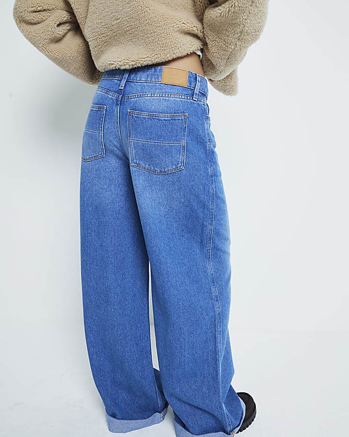 Petite Blue Denim Super Wide Leg Jeans