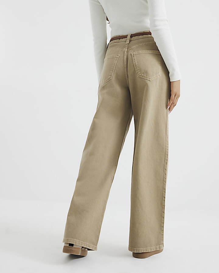 Petite Beige Tailored Baggy Jeans