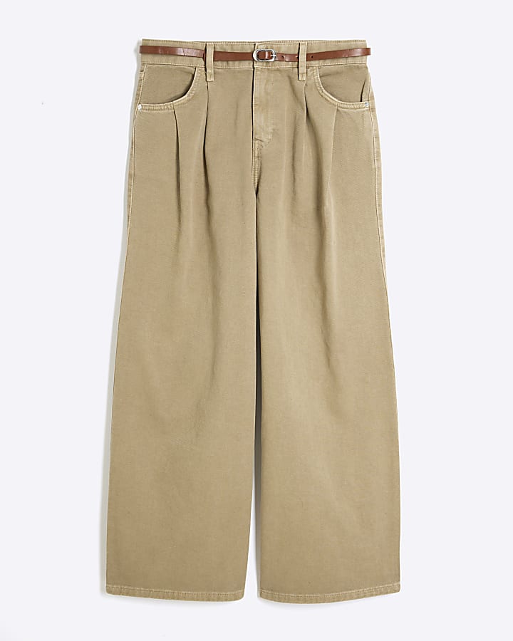 Petite Beige Tailored Baggy Jeans