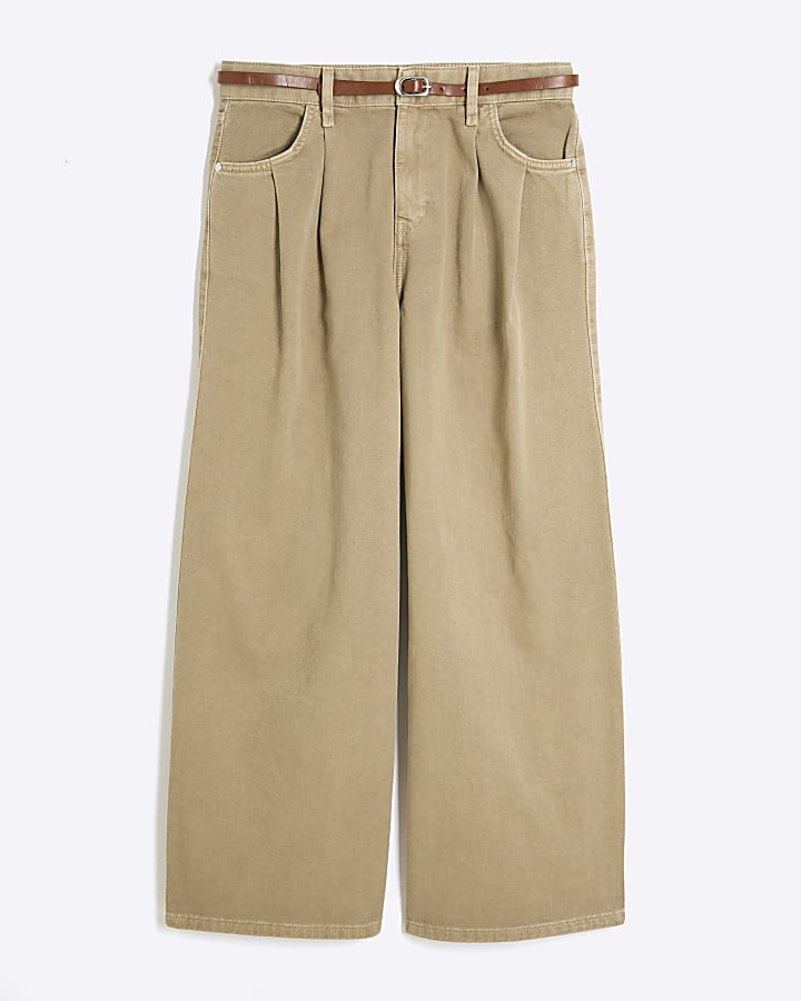 Petite Beige Tailored Baggy Trousers