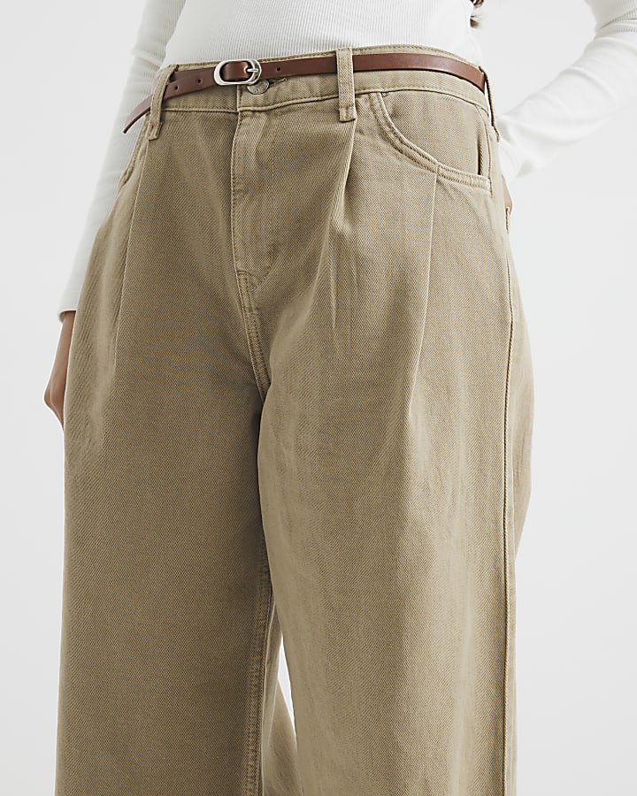 Petite Beige Tailored Baggy Jeans