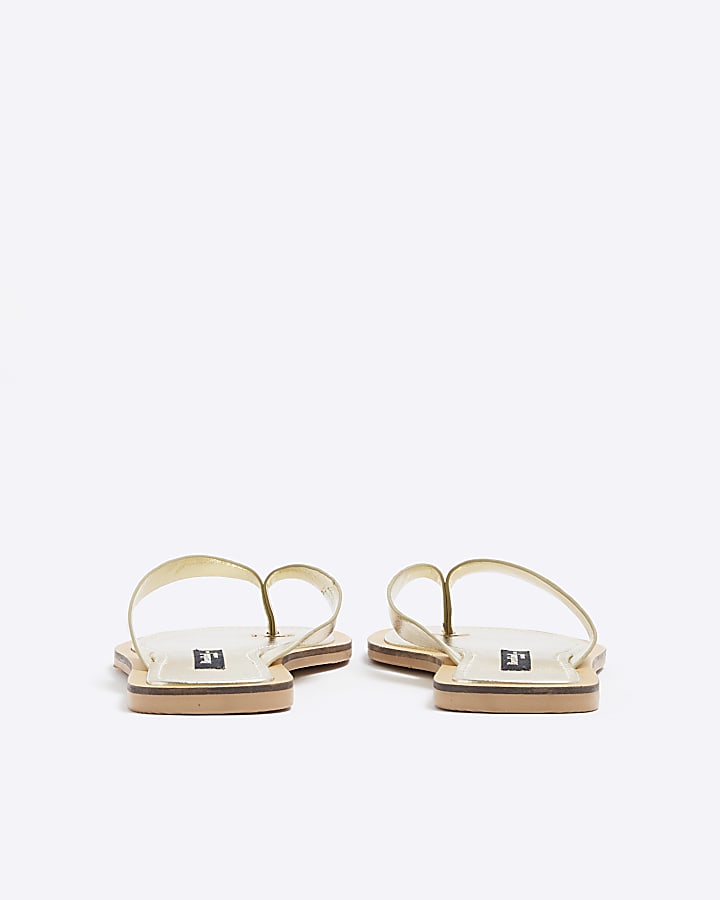 Gold Leather Flat Sandals