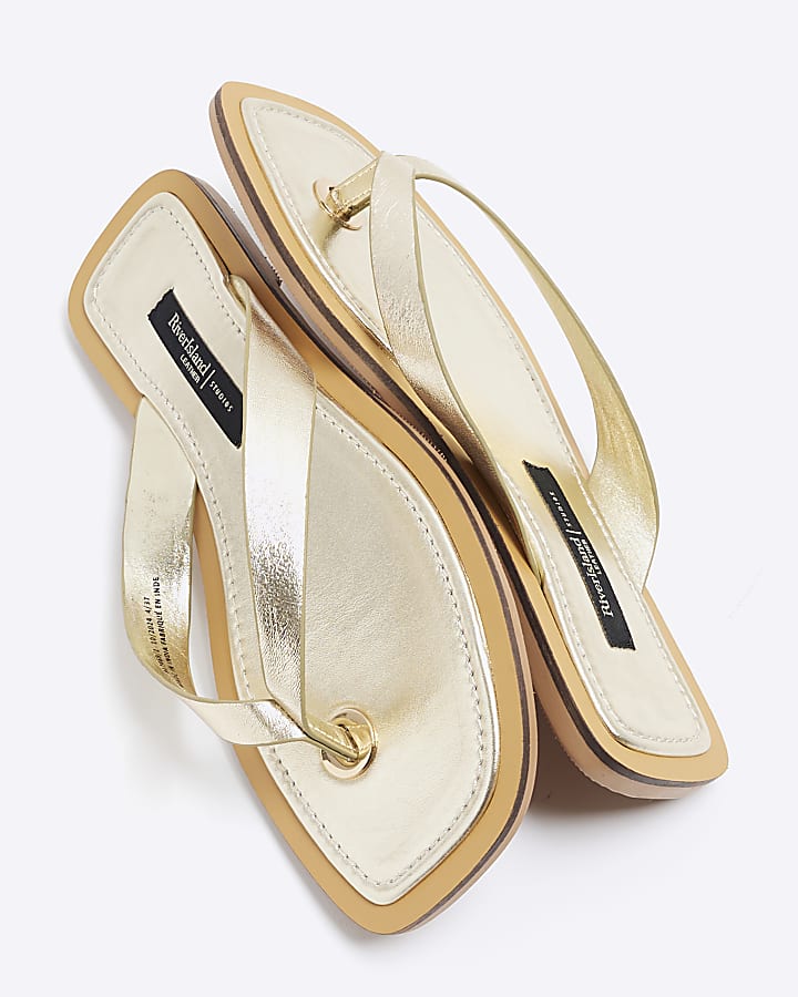 Gold Leather Flat Sandals