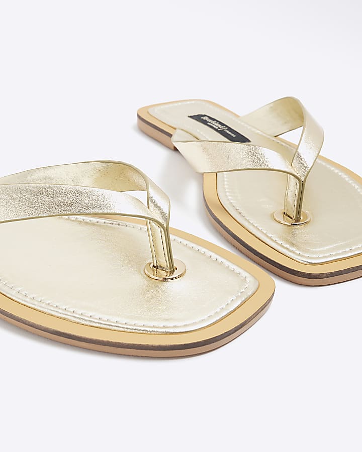 Gold Leather Flat Sandals