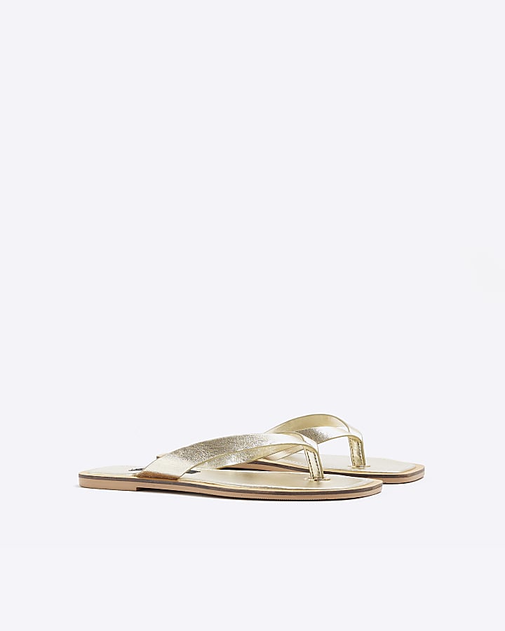 Gold Leather Flat Sandals