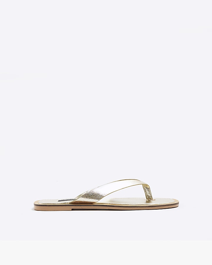 Gold Leather Flat Sandals