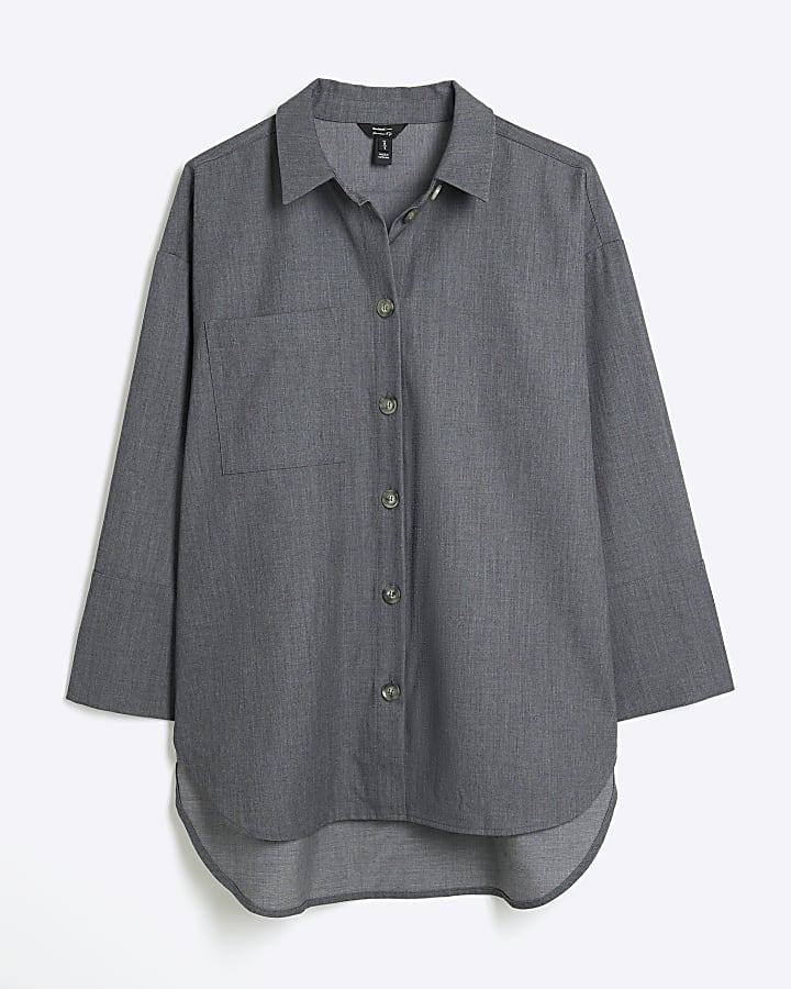 Petite Grey Oversized Shirt