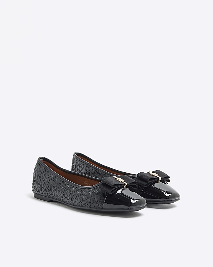 Black Faux Leather Ballet Pumps